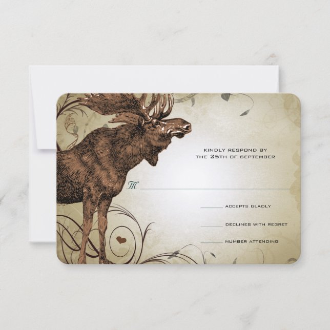 Vintage Moose Forest Lodge Ranch Wedding RSVP (Front)