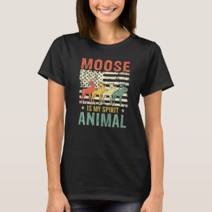 Vintage Moose Spirit Animal Retro Us American Flag T-Shirt
