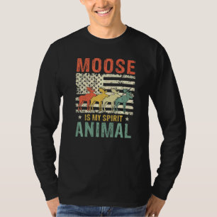 Vintage Moose Spirit Animal Retro Us American Flag T-Shirt