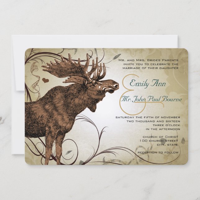 Vintage Moose Wedding Invitations (Front)