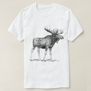 Vintage Moose Wildlife Engraving Art T-Shirt