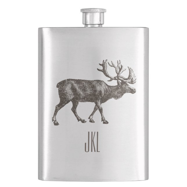 Vintage Moose with Monogram Hip Flask (Front)