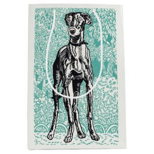 Vintage Moriz Jung Greyhound Art Teal Background Medium Gift Bag
