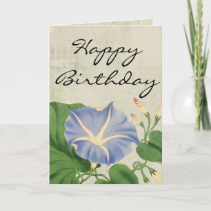 Vintage Morning Glory Botanical Birthday Card