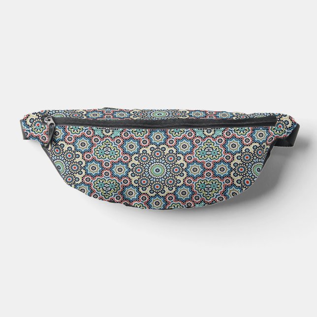 Vintage Moroccan Blue & Teal Pattern Bum Bags (Lay Down)