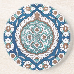 Vintage Moroccan Teal & Blue Floral Pattern Coaster
