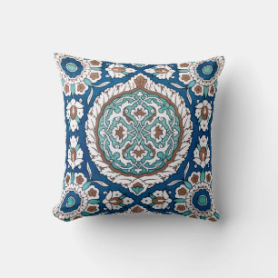 Vintage Moroccan Teal & Blue Floral Pattern Cushion