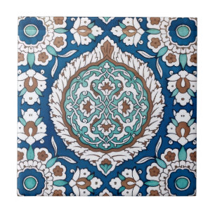 Vintage Moroccan Teal & Blue Floral Pattern Tile