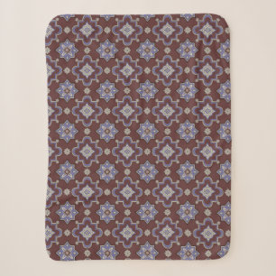 Vintage Moroccan Tile Pattern in Maroon and Lavend Sherpa Blanket