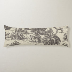 Vintage Moroccan Toile Camel Oasis Palm Tree Body Cushion