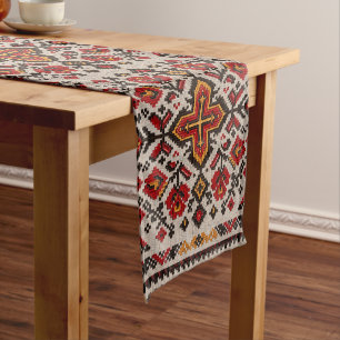 Vintage Moroccan Tribal Orange Floral Pattern Short Table Runner