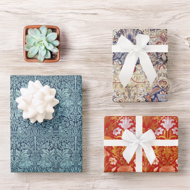 Vintage Morris Floral Rabbit Artichoke Rose & Lily Wrapping Paper Sheet (Creator Uploaded)