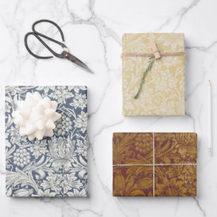 Vintage Morris Floral Sunflower Grapes Blue Yellow Wrapping Paper Sheet