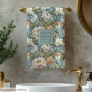 Vintage Morris Style Floral Pastel Personalised Bath Towel Set