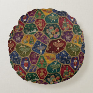 Vintage Mosaic Nutcracker Ballet Festive Custom Round Cushion