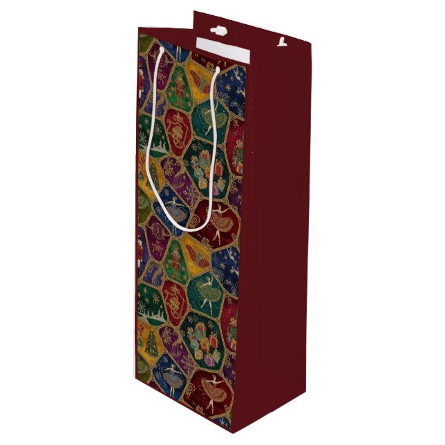 Vintage Mosaic Nutcracker Ballet Festive Custom Wine Gift Bag (Front Angled)