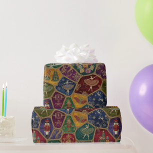 Vintage Mosaic Nutcracker Ballet Festive Custom Wrapping Paper