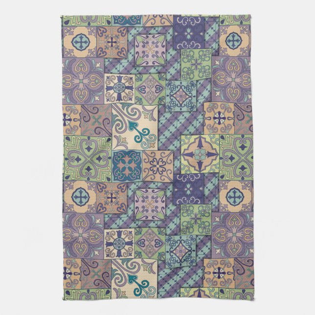 Vintage mosaic talavera ornament tea towel (Vertical)