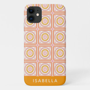 Vintage Mosaic Tiles Pink Orange Personalised iPhone 11 Case