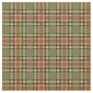Vintage Moss Green and Burnt Orange Plaid Fabric
