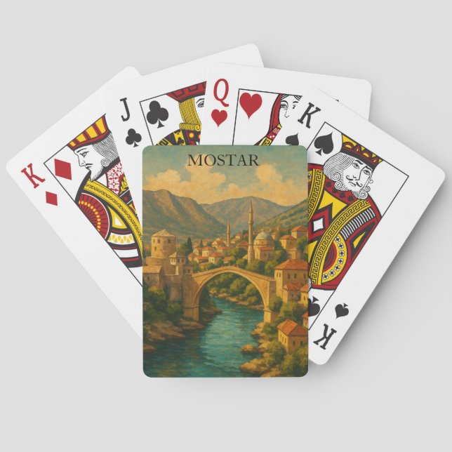 Vintage Mostar Bridge Bosnia Travel Playing Cards (Back)