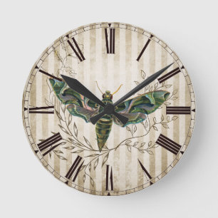 Vintage Moth and Floral Round Clock