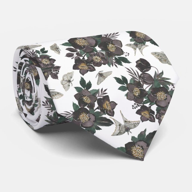 Vintage Moth Butterfly Pattern Tie (Rolled)