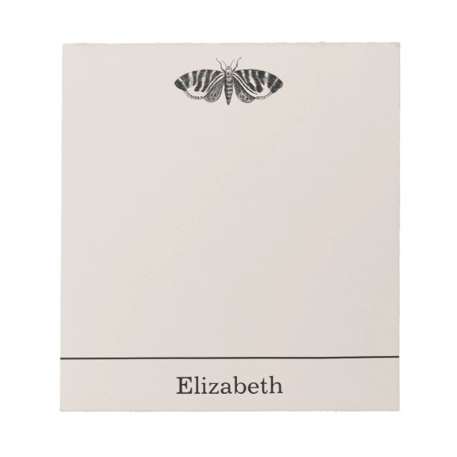 Vintage Moth Illustration Black and Buff Notepad (Front)