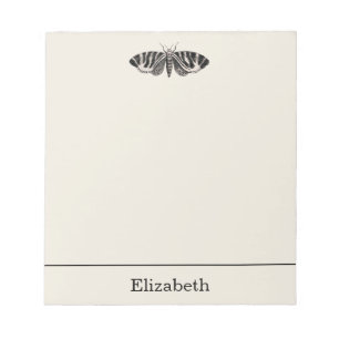 Vintage Moth Illustration Black Beige Personalised Notepad