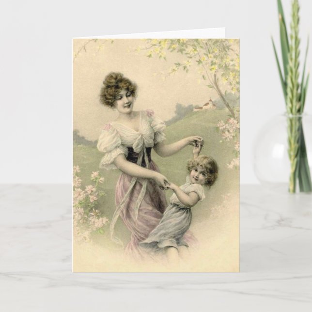 Vintage Mother and Child Dancing Holiday Card (Front)