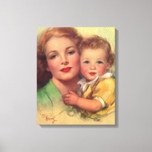 Vintage Mother and Child Family Portrait Canvas Print