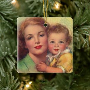 Vintage Mother and Child Family Portrait Ceramic Tree Decoration