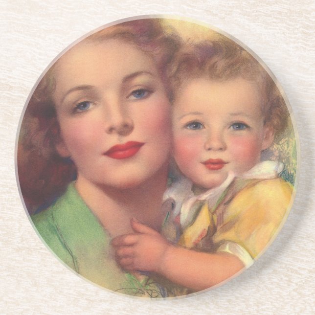Vintage Mother and Child Family Portrait Coaster (Front)