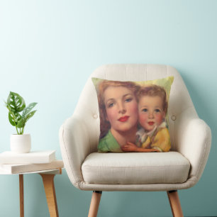 Vintage Mother and Child Family Portrait Cushion