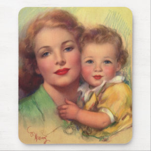 Vintage Mother and Child Family Portrait Mouse Mat