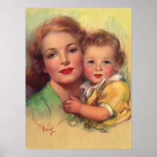Vintage Mother and Child Family Portrait Poster