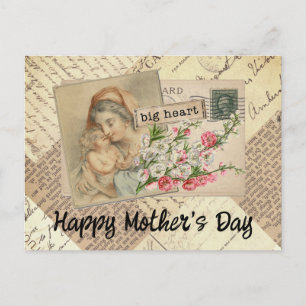 Vintage Mother and Child Flowers Collage Postcard