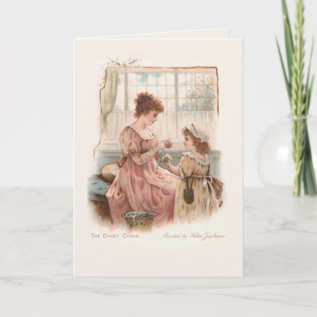 Vintage Mother and Child Making Daisy Chains Card (Front)