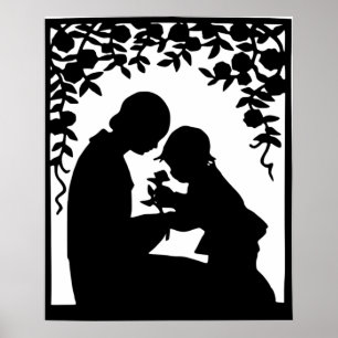Vintage Mother and Child Silhouette Print