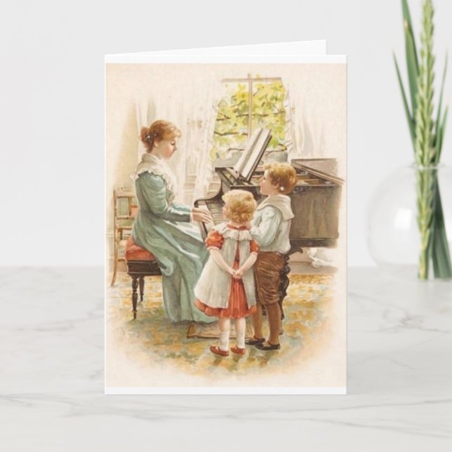 Vintage Mother And Children With Piano Card (Front)