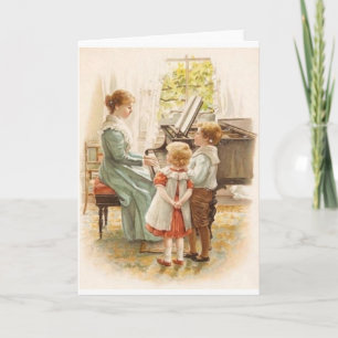 Vintage Mother And Children With Piano Card