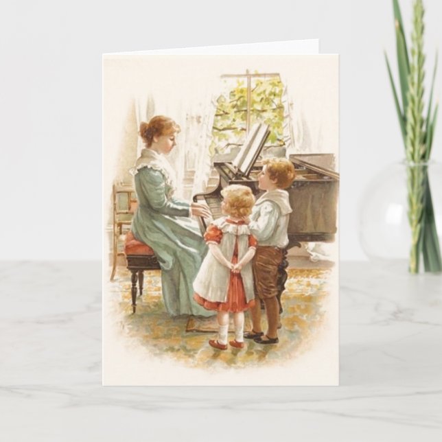 Vintage Mother And Children With Piano Card (Front)