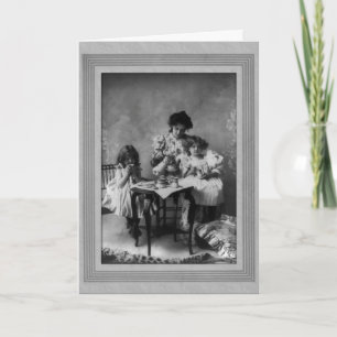 Vintage Mother and Daughters Having Tea Party Card