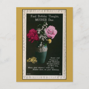 Vintage mother birthday, flowers, poem postcard