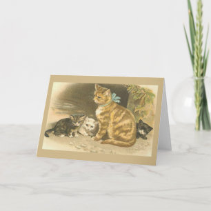 Vintage Mother Cat and Kittens Note Card
