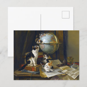 Vintage Mother Cat Kittens Geography World Globe Postcard