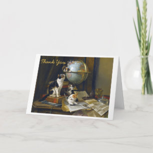 Vintage Mother Cat Kittens World Globe Thank You Card