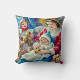 ~VINTAGE Mother Children Christmas ~ Cushion