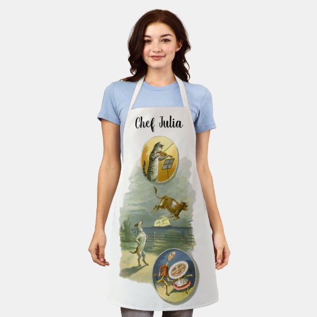 Vintage Mother Goose Nursery Rhyme Hey Diddle Apron (Worn)