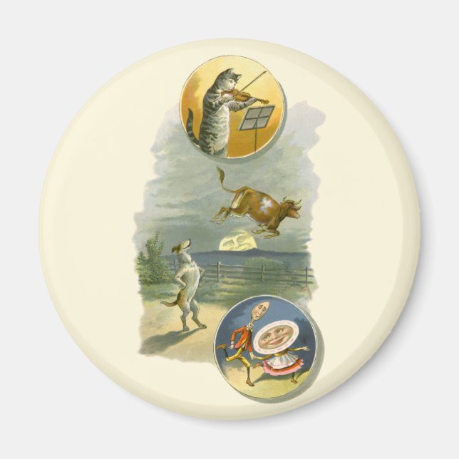 Vintage Mother Goose Nursery Rhyme Hey Diddle Magnet (Front)